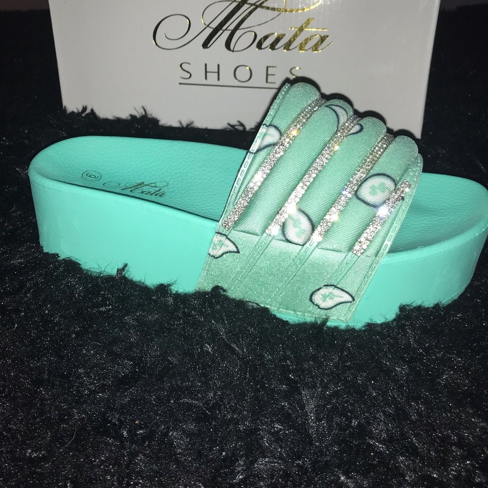 MINT BANDANNA SANDALS/PLATFORMS - Picture 3 of 8